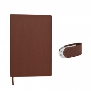 Pack carnet notebook + clé usb en cuir marron