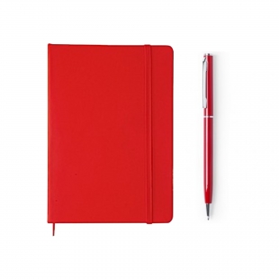 Pack carnet notebook + stylo en métal rouge